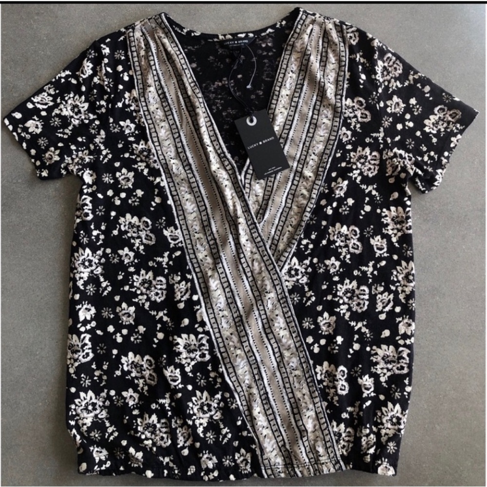 NWT Lucky Brand floral faux wrap top women’s sz S